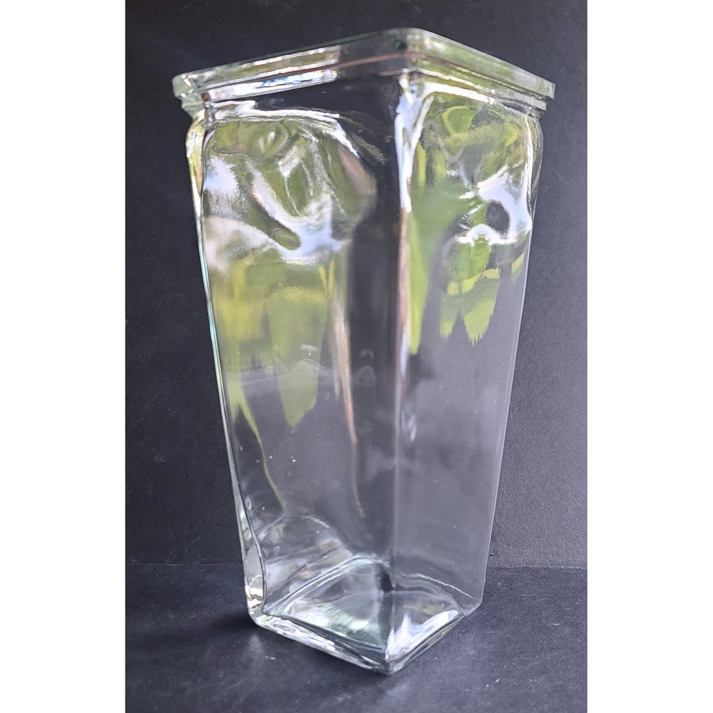Hand Blown Art Glass Tapered Square Neck Clear Heavy Vase Floral‎ Centerpiece